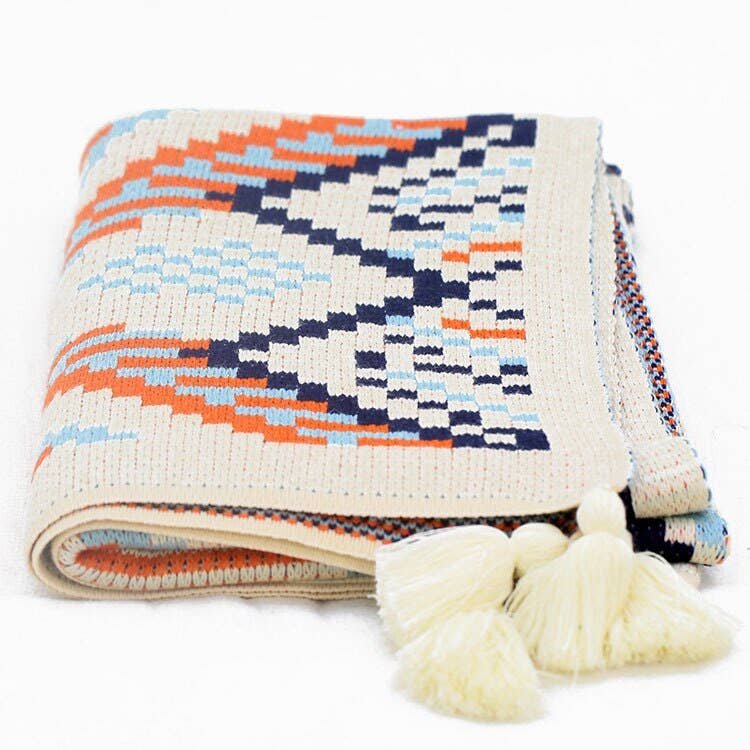 Fennco Styles Tribal Knit with Tassel Corners Throw Blanket