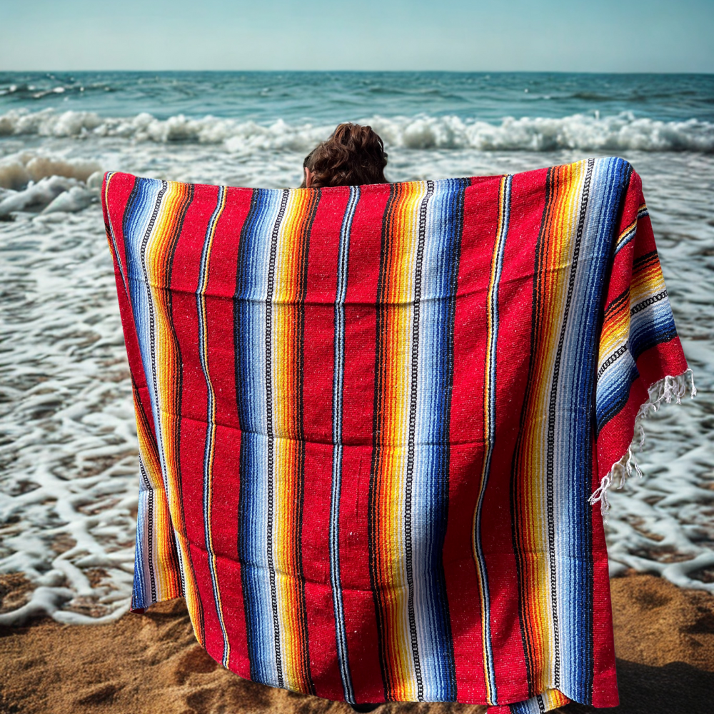 West Path Spectrum Mexican Baja Blanket / Rust Fire & Water