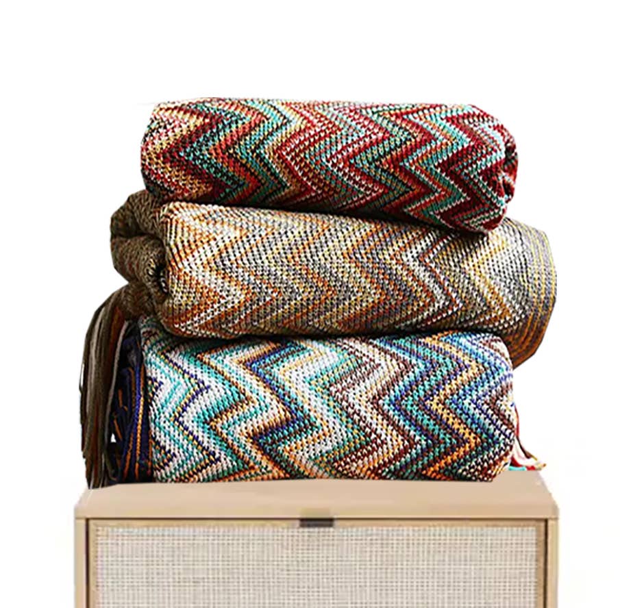 Fennco Styles Zigzag Colors Crochet with Tassel Trim Throw Blanket