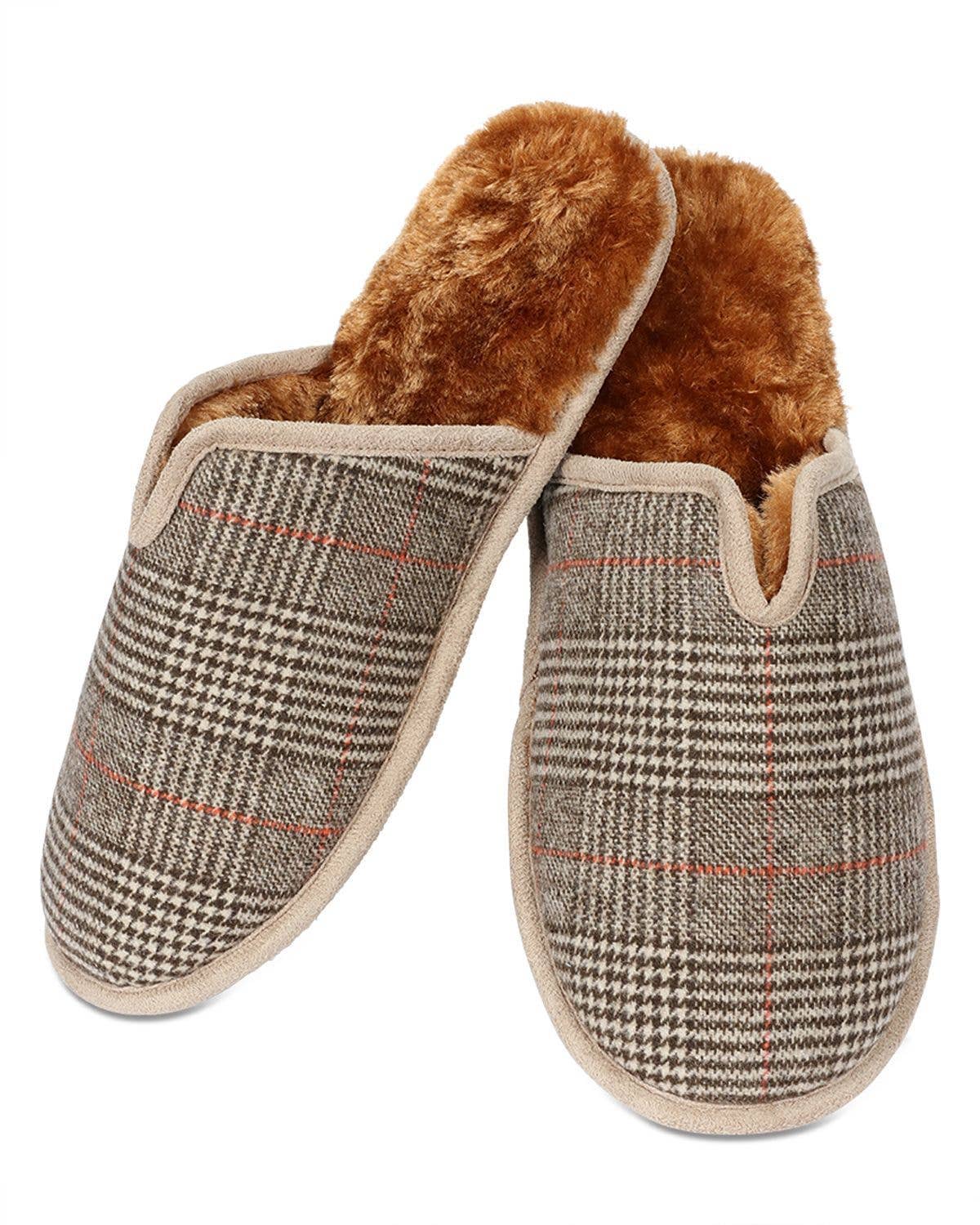 Men's Glen Plaid Plush Mule Slippers