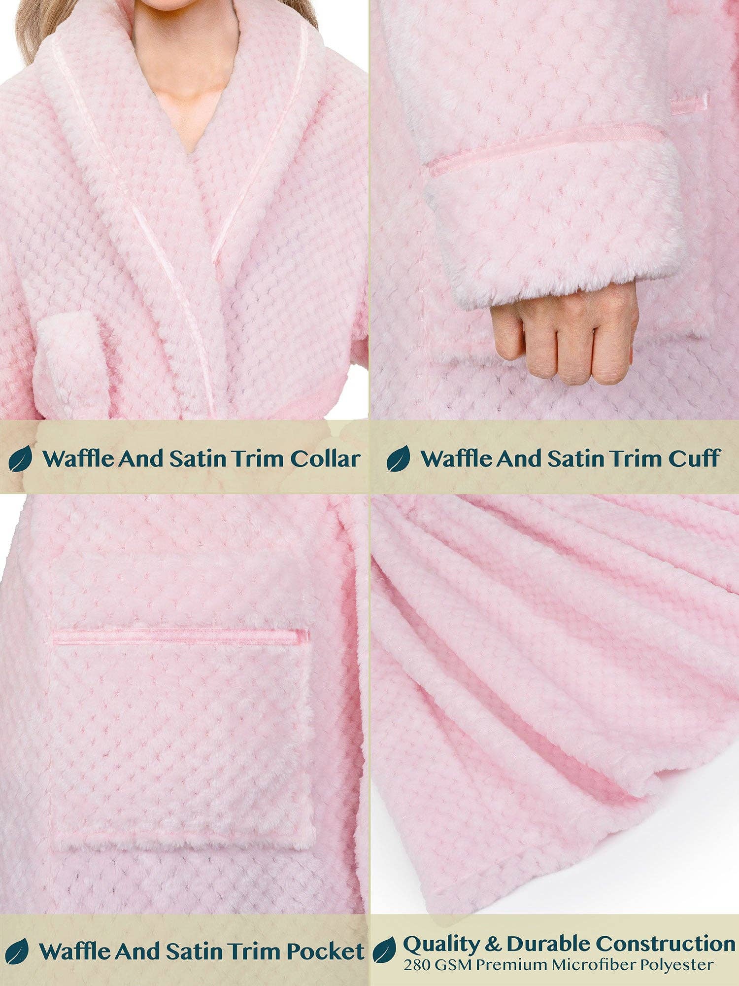Women's Waffle Textured Satin Trim Fleece Robe