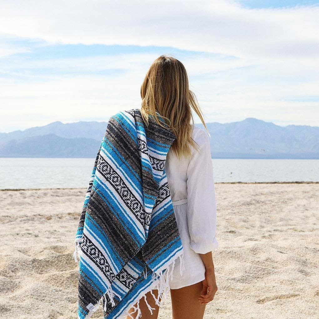 Mexican Blankets Blue Serape - Picnic | Camp | Yoga | Beach