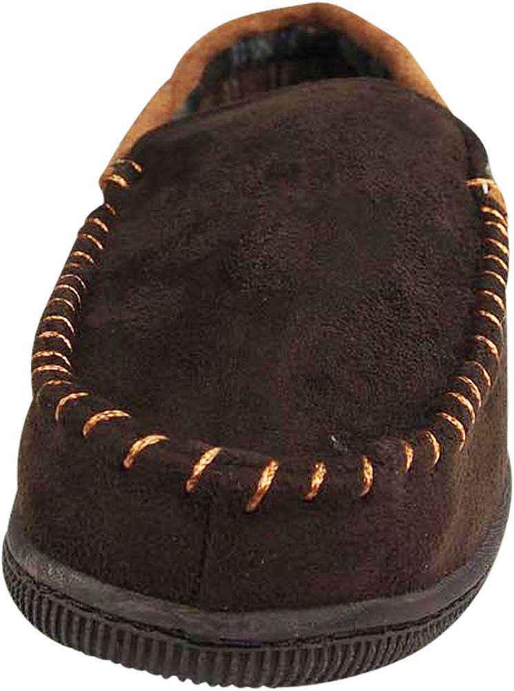 Norty Men's Faux Suede Memory Foam Moccasin Slippers / Chocolate & Camel