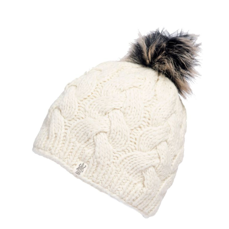 Boheme Cable Beanie with Faux Fur Pom