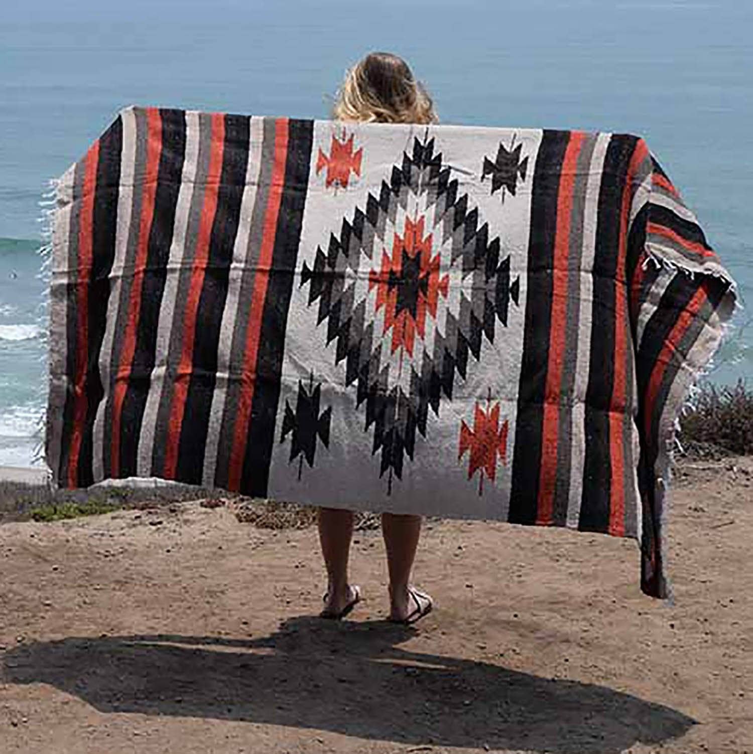 West Path Aztec Diamond Mexican Falsa Blanket / Warm Earth