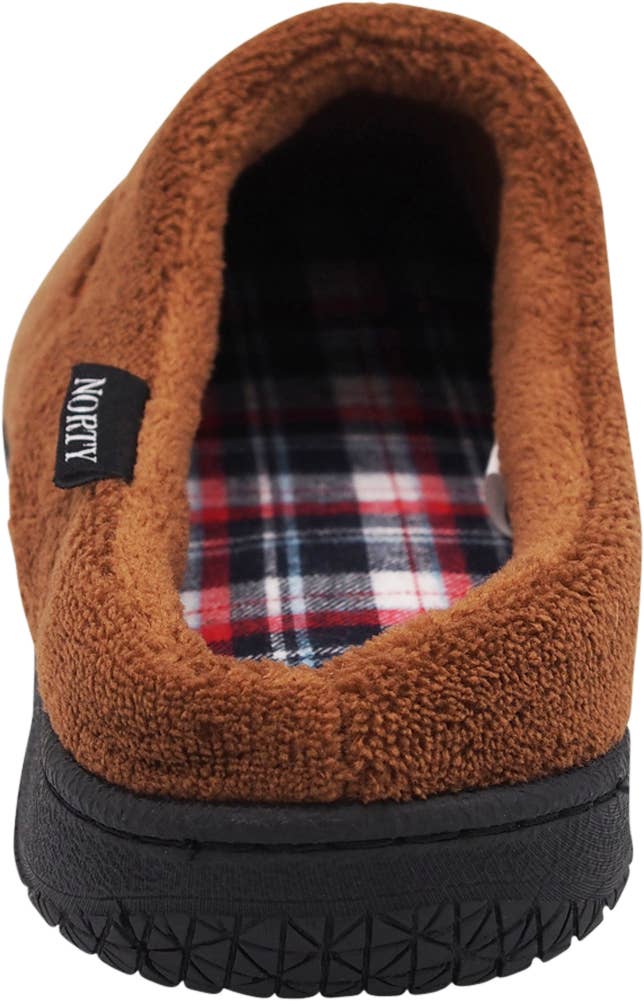 Norty Men's Microfiber Memory Foam Clog Slippers / Brown & Plaid
