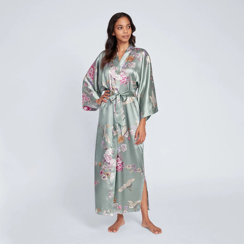 KIM+ONO Chrysanthemum & Crane Women's Long Kimono Robe