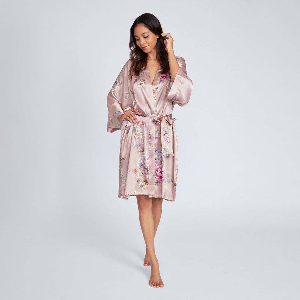 Chrysanthemum & Crane Short Kimono Robe