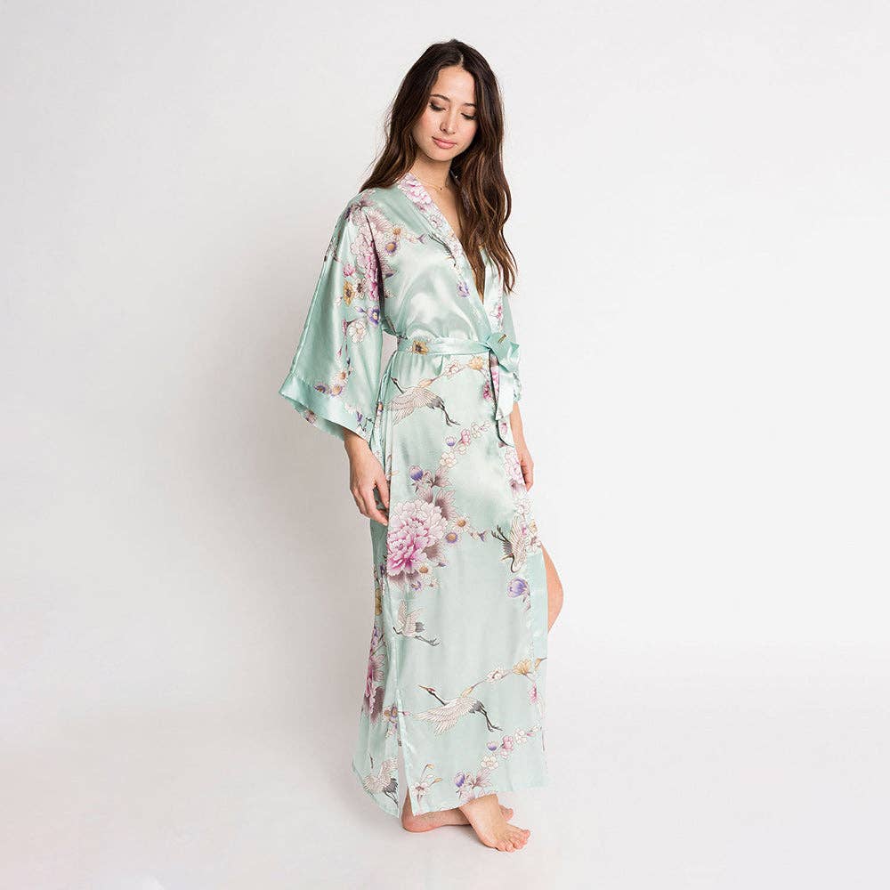 Chrysanthemum & Crane Long Kimono Robe