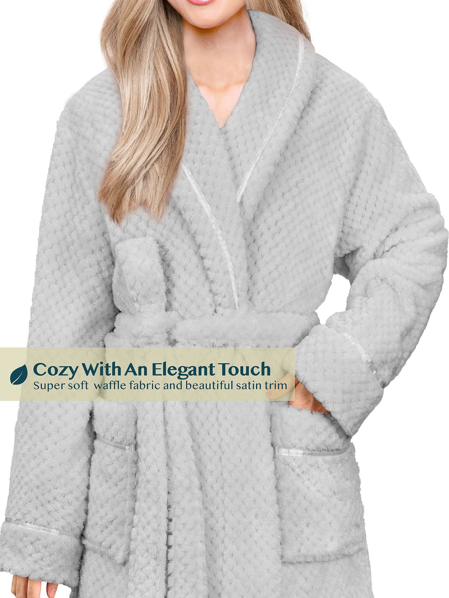 Women's Waffle Textured Satin Trim Fleece Robe