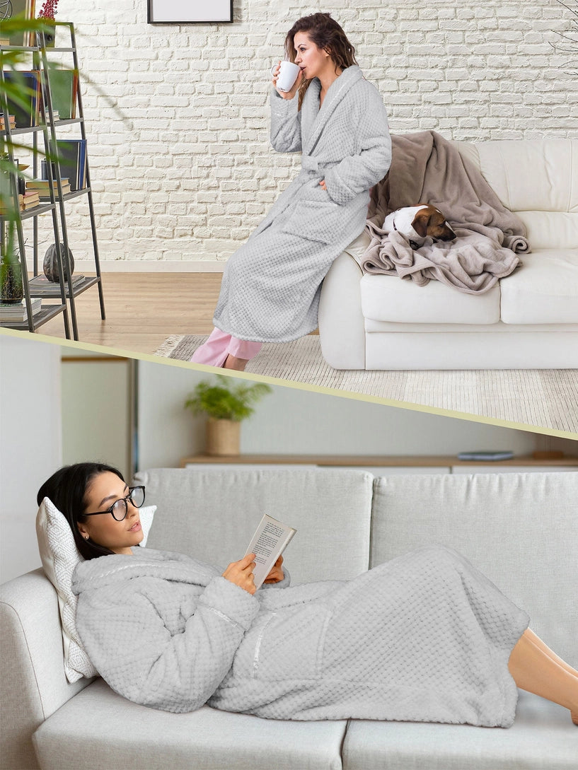 Pavilia Waffle Textured Satin Trim Fleece Women's Robe
