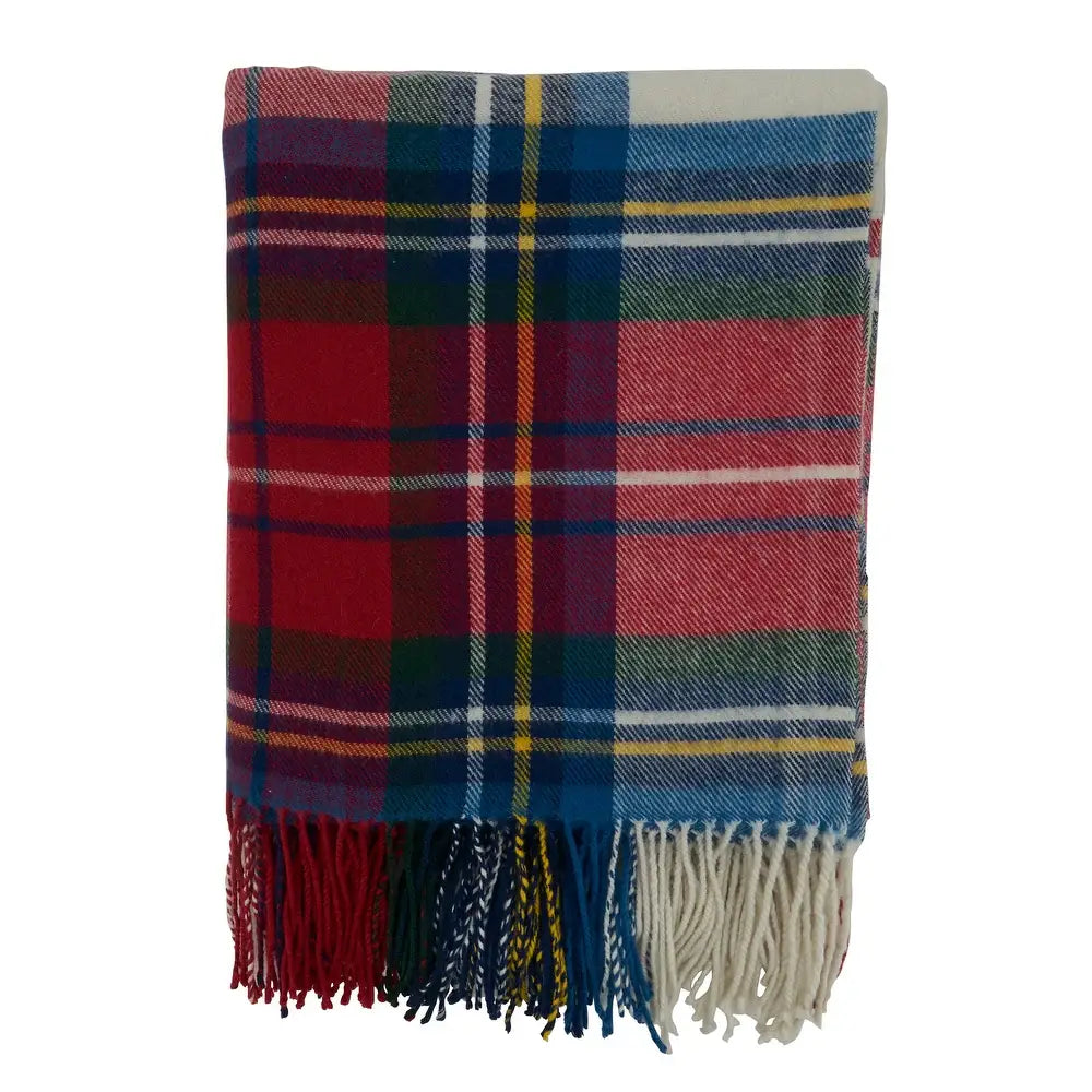 Fennco Styles Classic Plaid with Tassel Trim Throw Blanket / Red, Green, Blue, White, Yellow