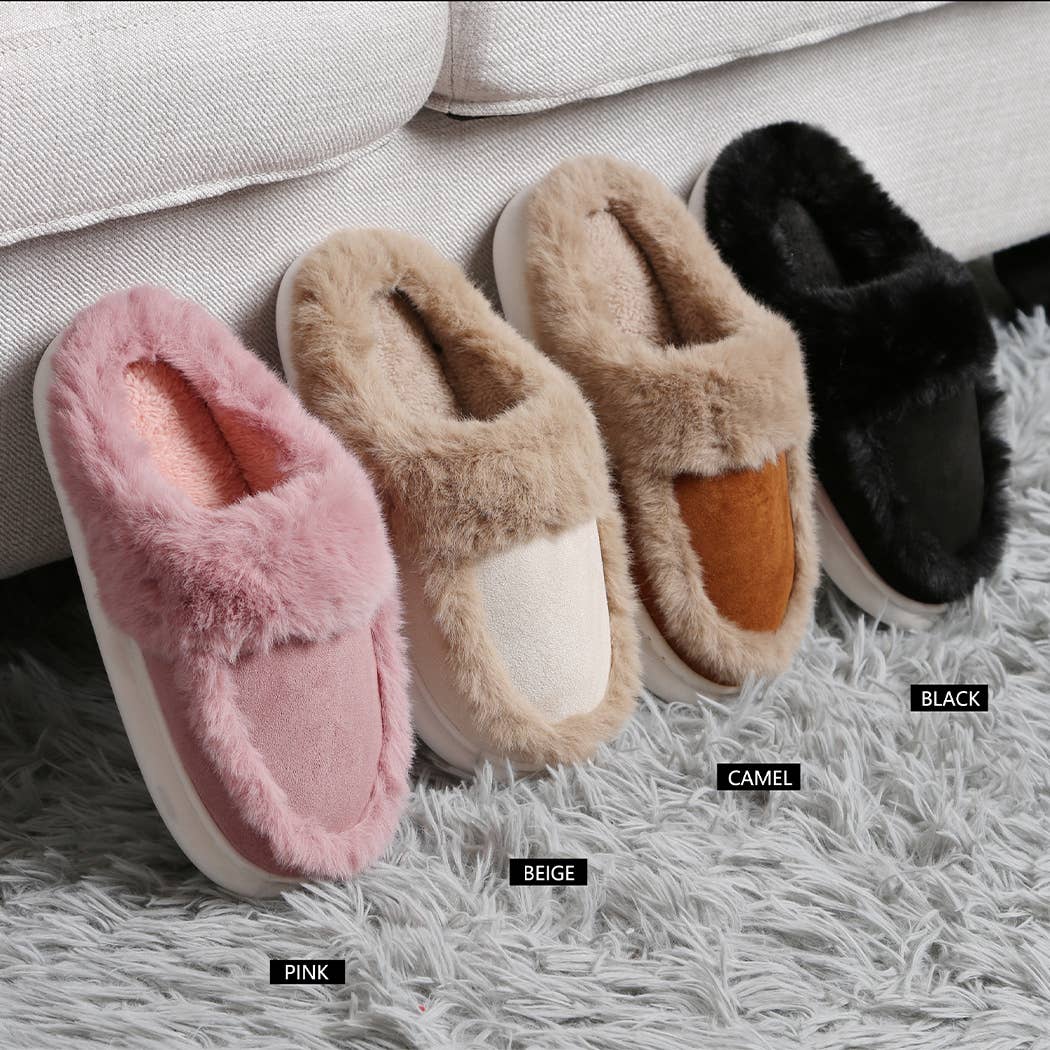 Fashion City Fuzzy Warm Faux Fur & Suede Clog Slippers