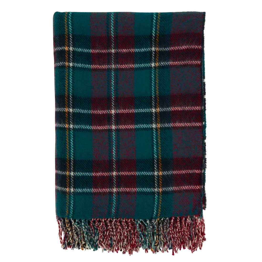 Fennco Styles Reversible Plaid & Herringbone with Tassel Trim Throw Blanket / Green, Red, Yellow, White