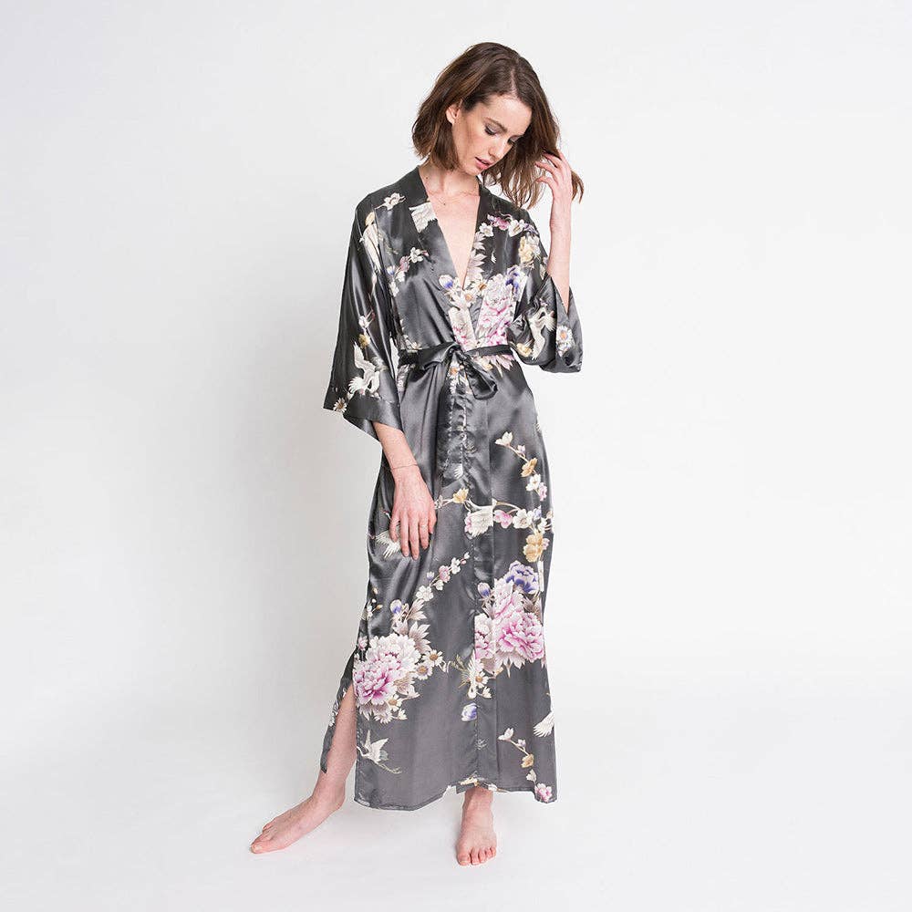 Chrysanthemum & Crane Long Kimono Robe