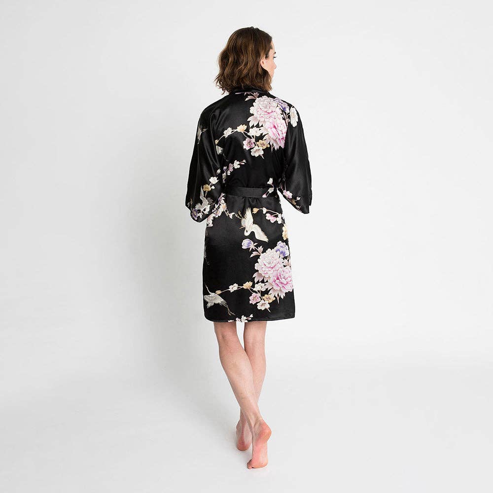 Chrysanthemum & Crane Short Kimono Robe