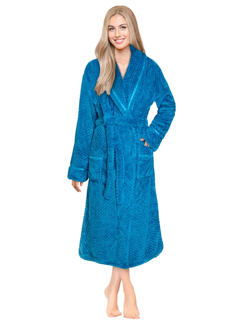 Pavilia Waffle Textured Satin Trim Fleece Women's Robe
