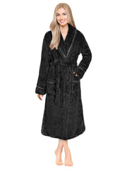 Women's Waffle Textured Satin Trim Fleece Robe