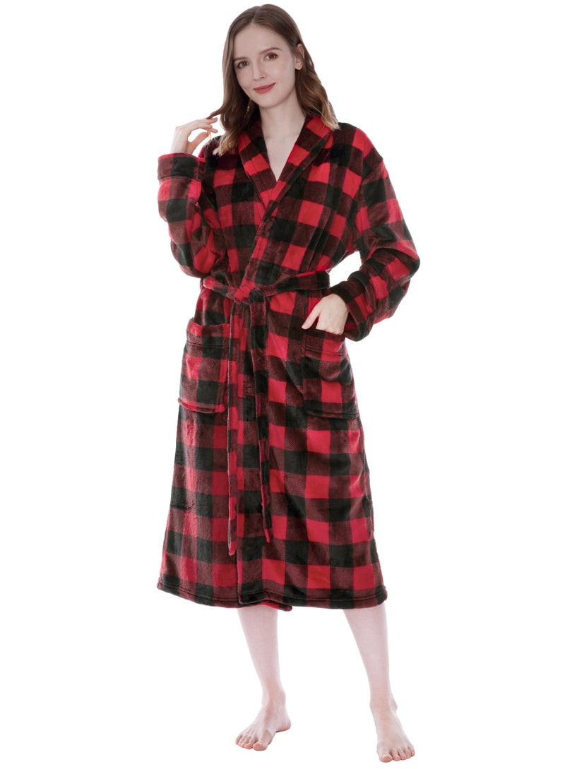 Pavilia Buffalo Plaid Fleece Women's Robe