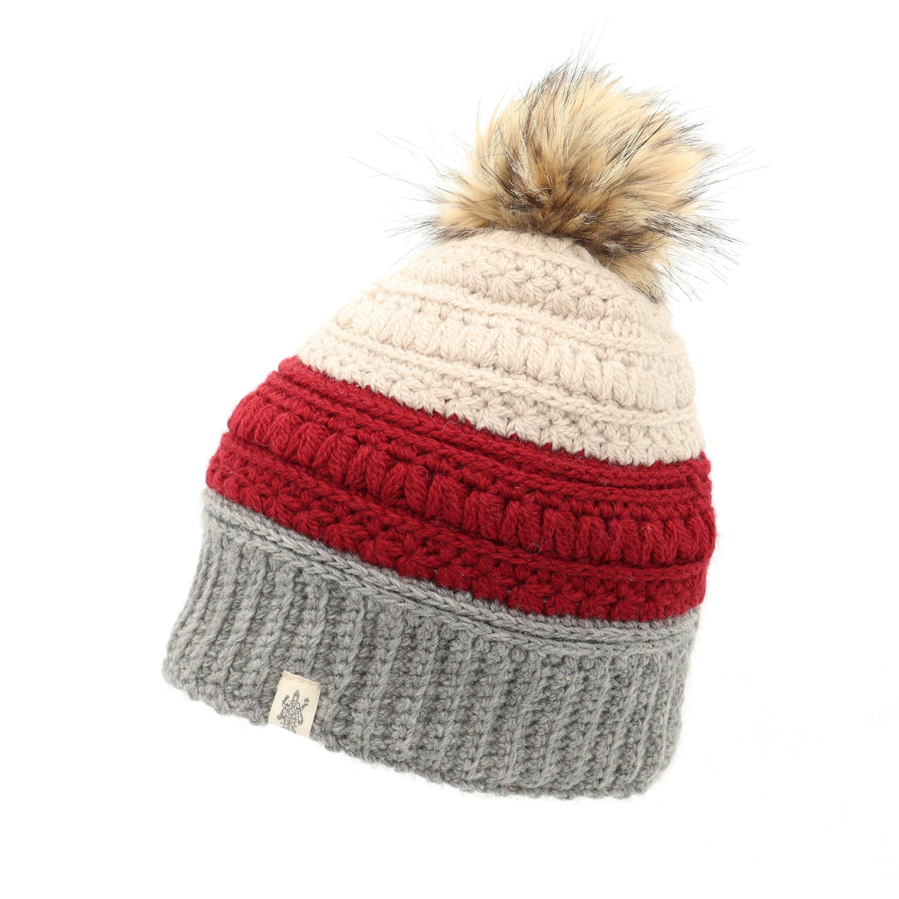 Stripe flower fur pom pom