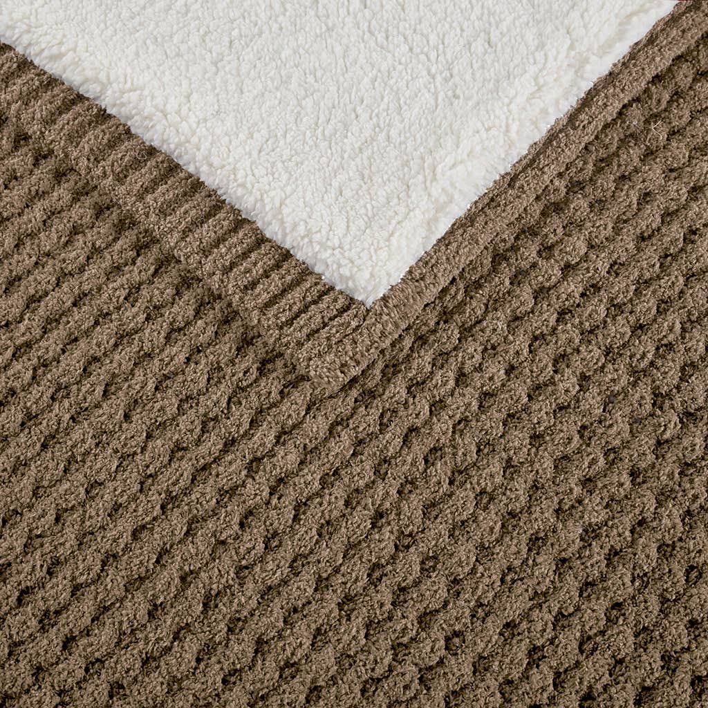 Sherpa Waffle Knit Chenille Throw, Brown
