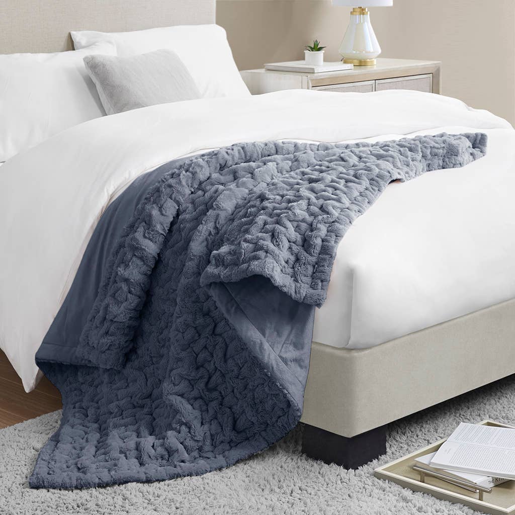 Soft Warm Ruched 50x60" Throw Blanket, Slate Blue