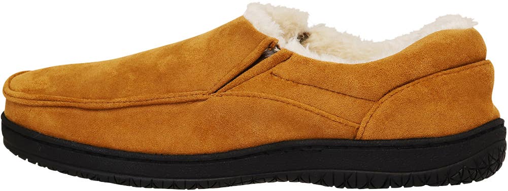 Norty Men's Faux Suede Twin Gore Memory Foam Moccasin Slippers / Camel