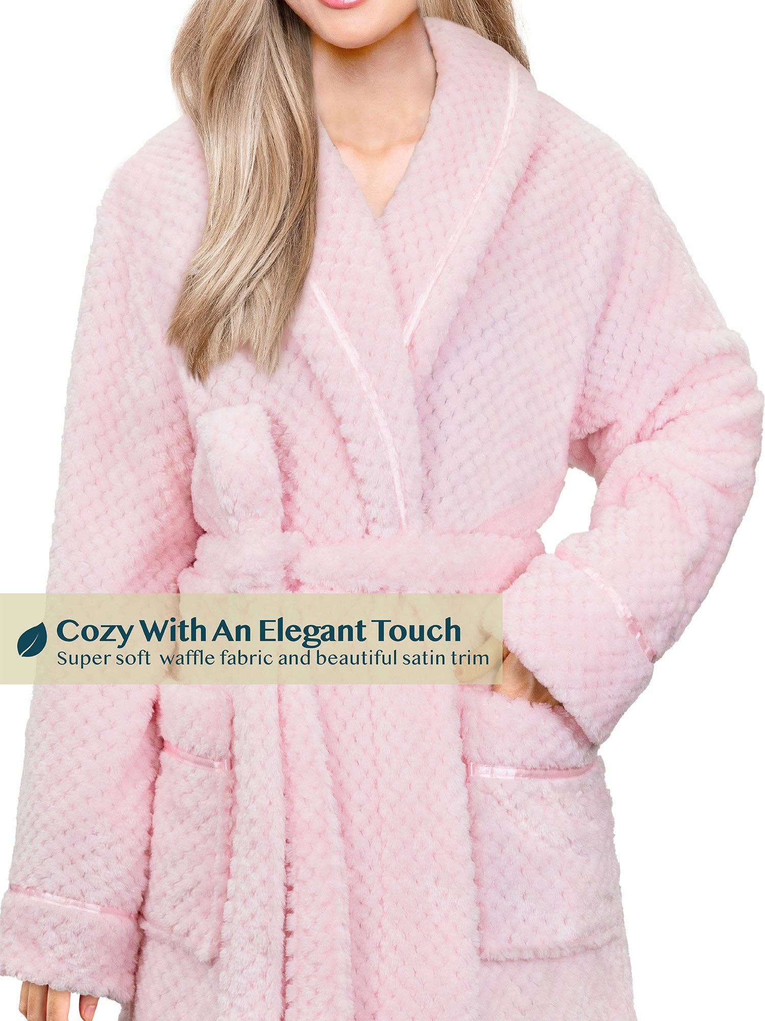 Women's Waffle Textured Satin Trim Fleece Robe