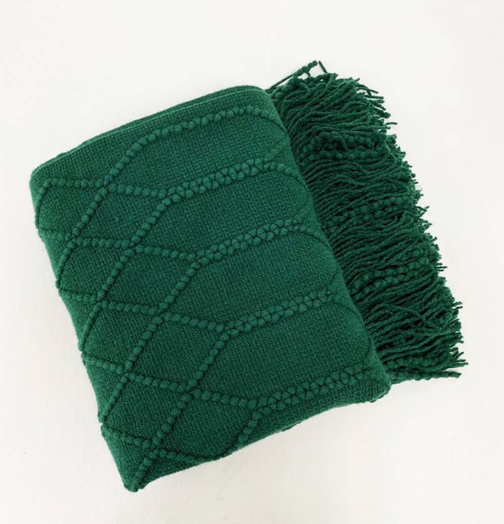 Fennco Styles Rhombus Diamond Knit with Tassel Trim Throw Blanket