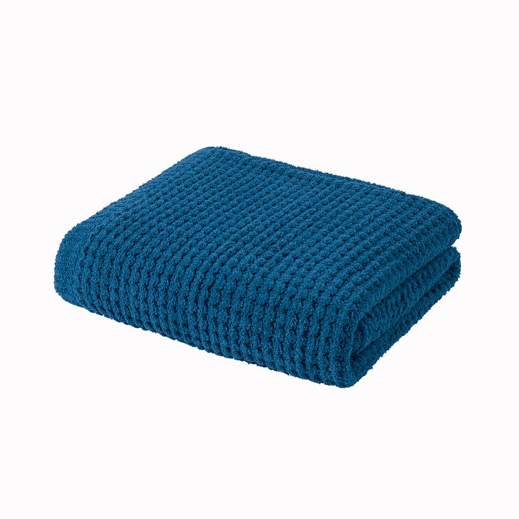 Sherpa Waffle Knit Chenille Throw, Navy Blue