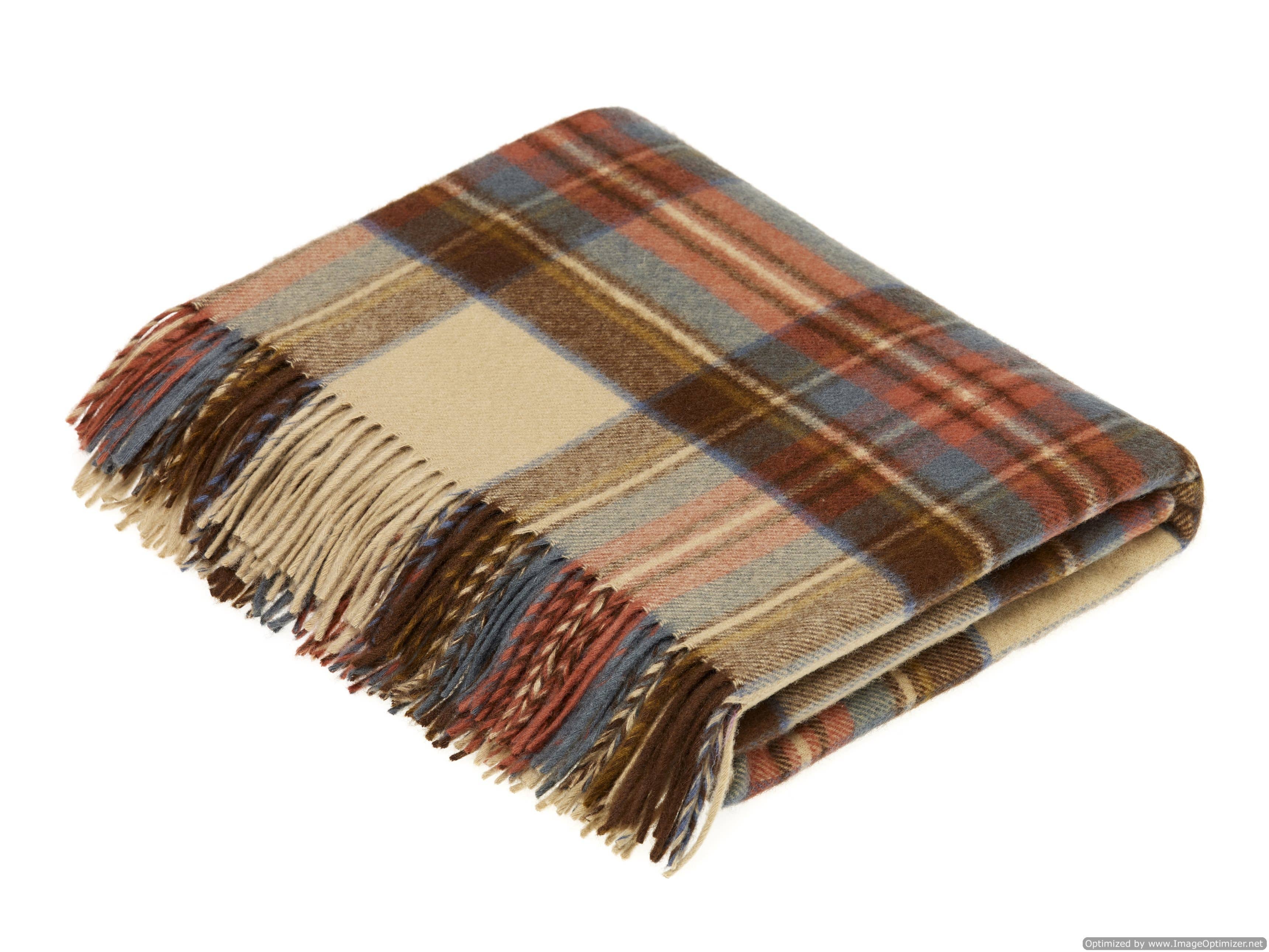 Bronte Moon Tartan Plaid Merino Wool Throw Blanket Collection / Stewart Plaids