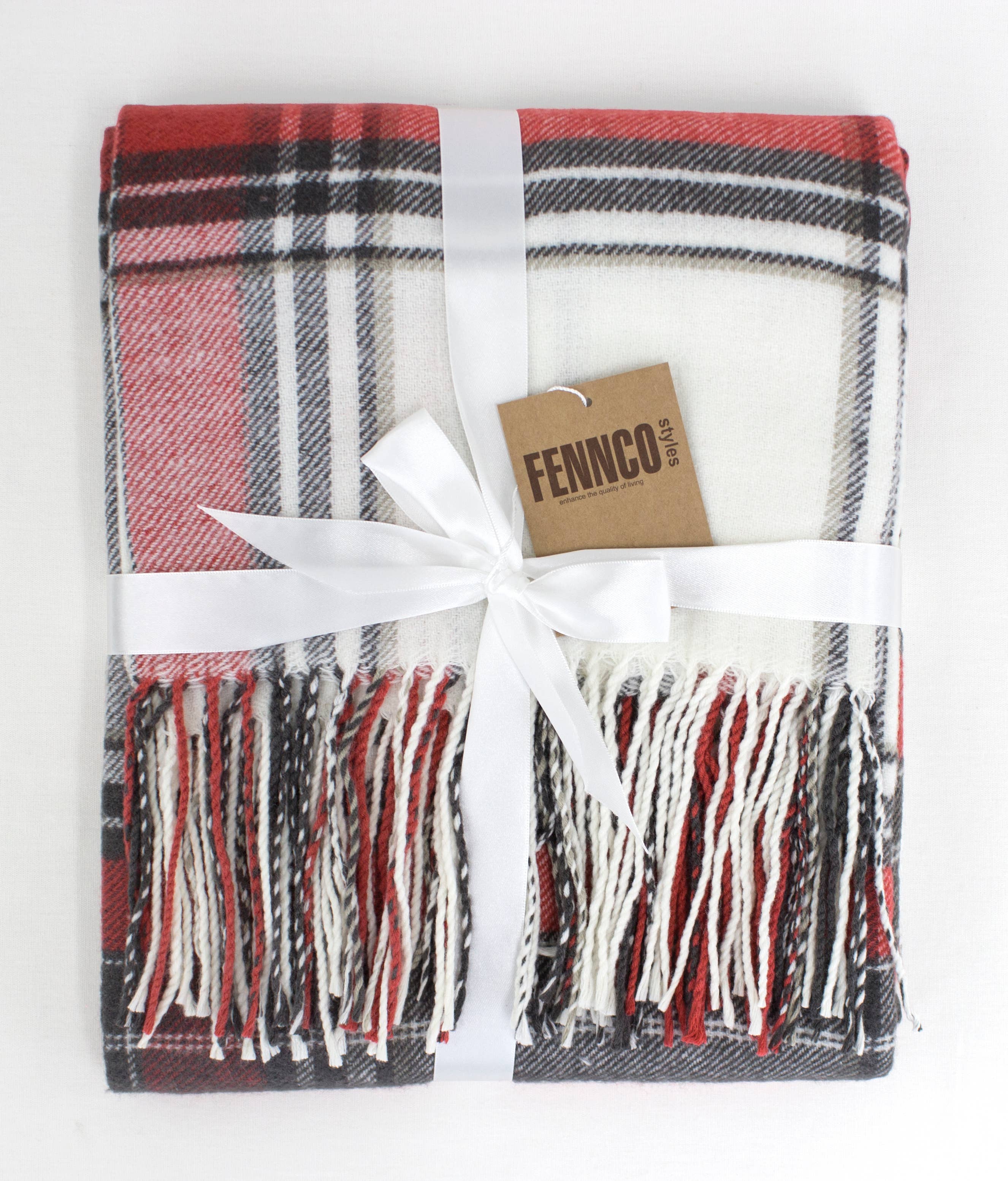 Fennco Styles Classic Plaid with Tassel Trim Throw Blanket / Red, White, Black, Gray