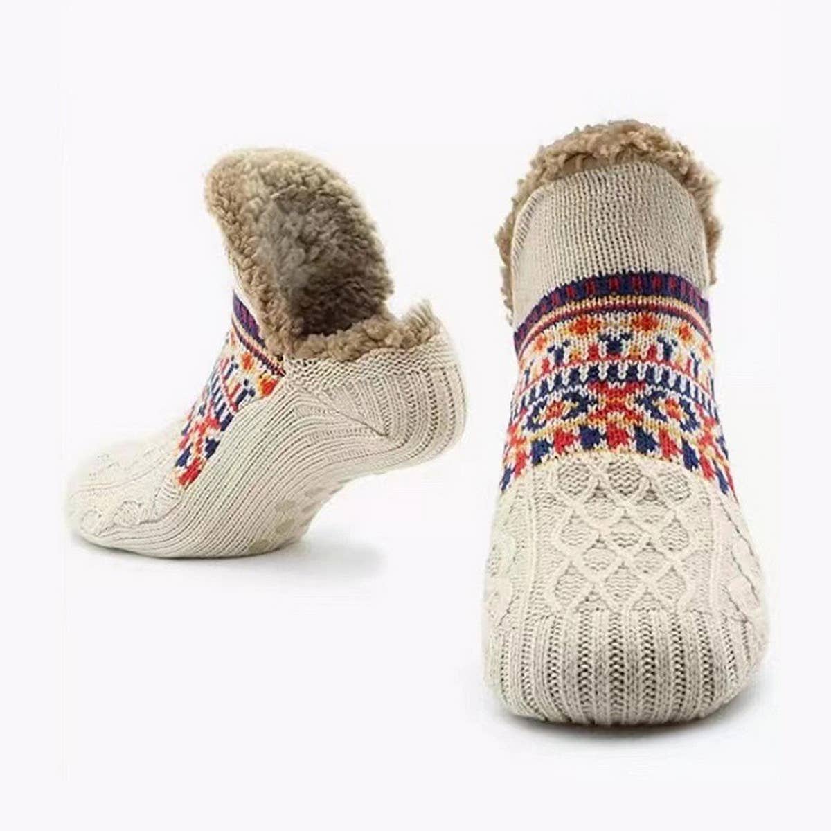 ACCITY Knit Solid Color Plush Sherpa Lined Ankle Slipper Socks