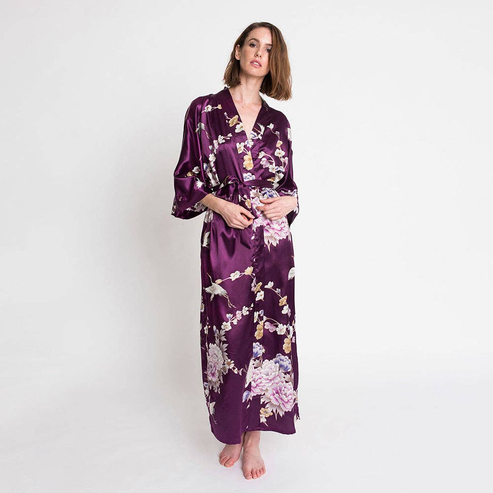 KIM+ONO Chrysanthemum & Crane Women's Long Kimono Robe