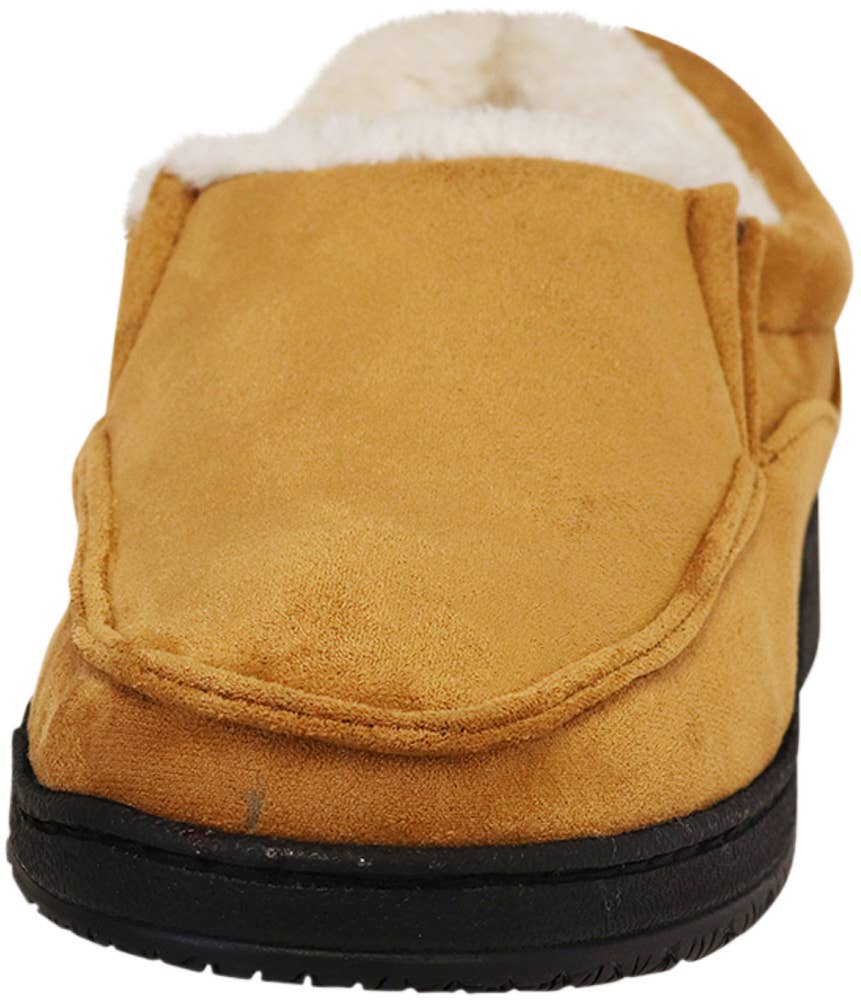 Norty Men's Faux Suede Twin Gore Memory Foam Moccasin Slippers / Camel