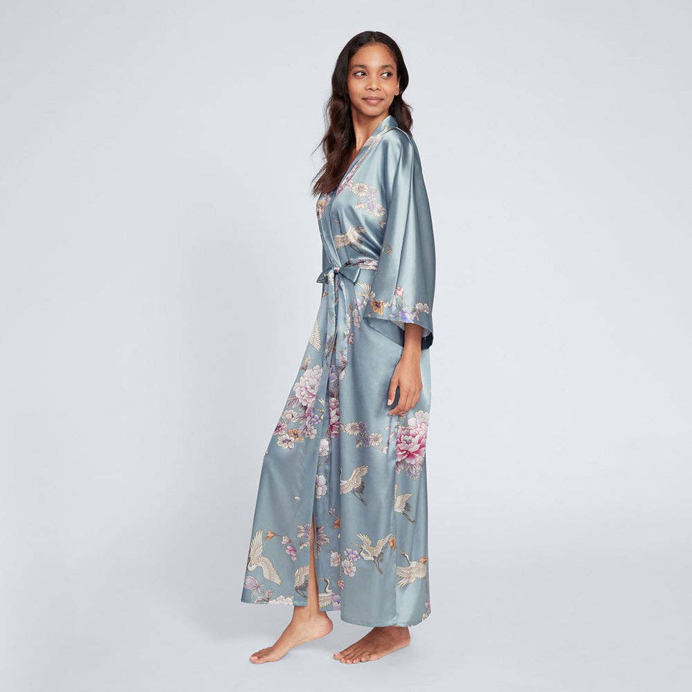 Chrysanthemum & Crane Long Kimono Robe