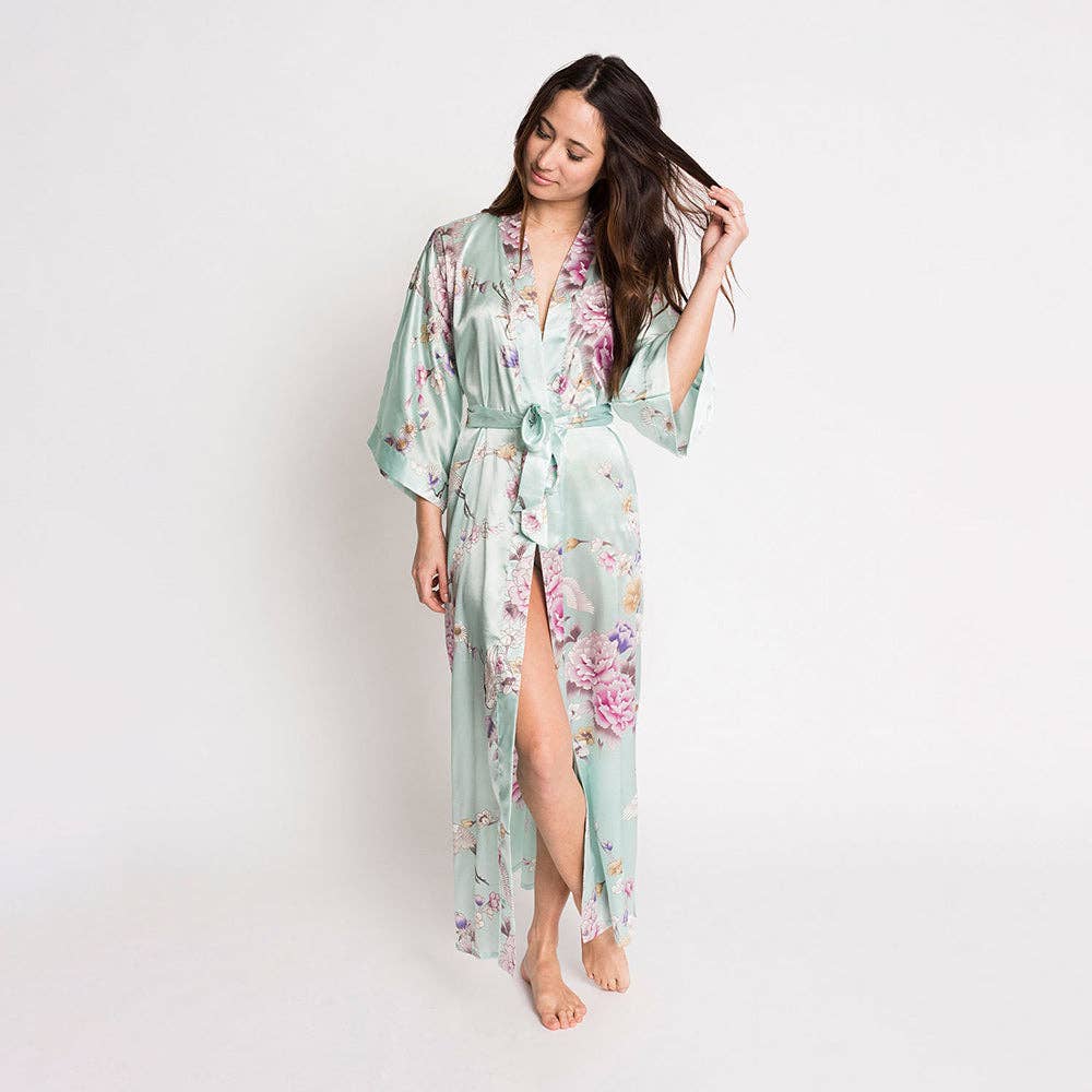 Chrysanthemum & Crane Long Kimono Robe