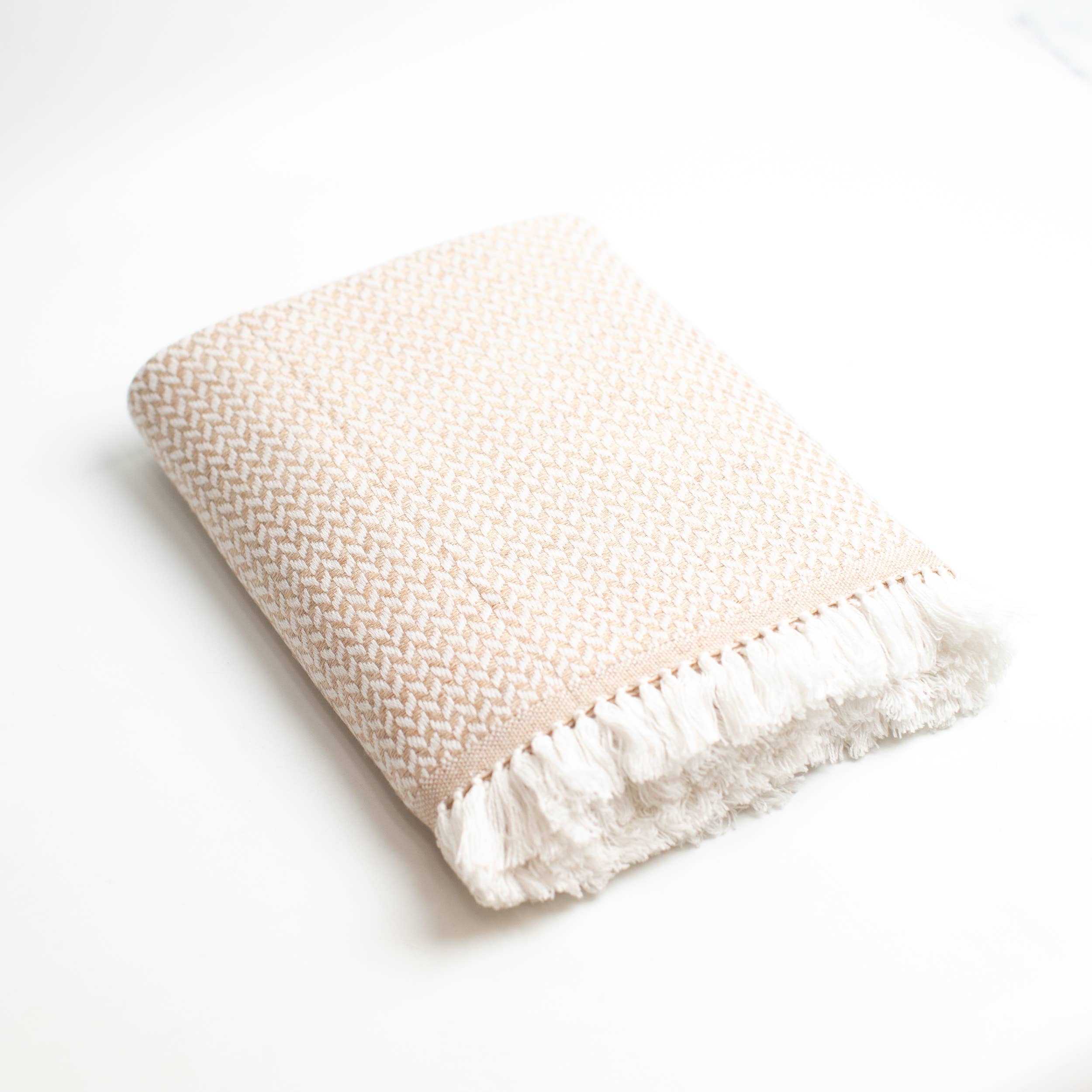 Art Himalayan Trading Reversible Cashmere Wool Throw Blanket / Chevron Pattern / Creme & White