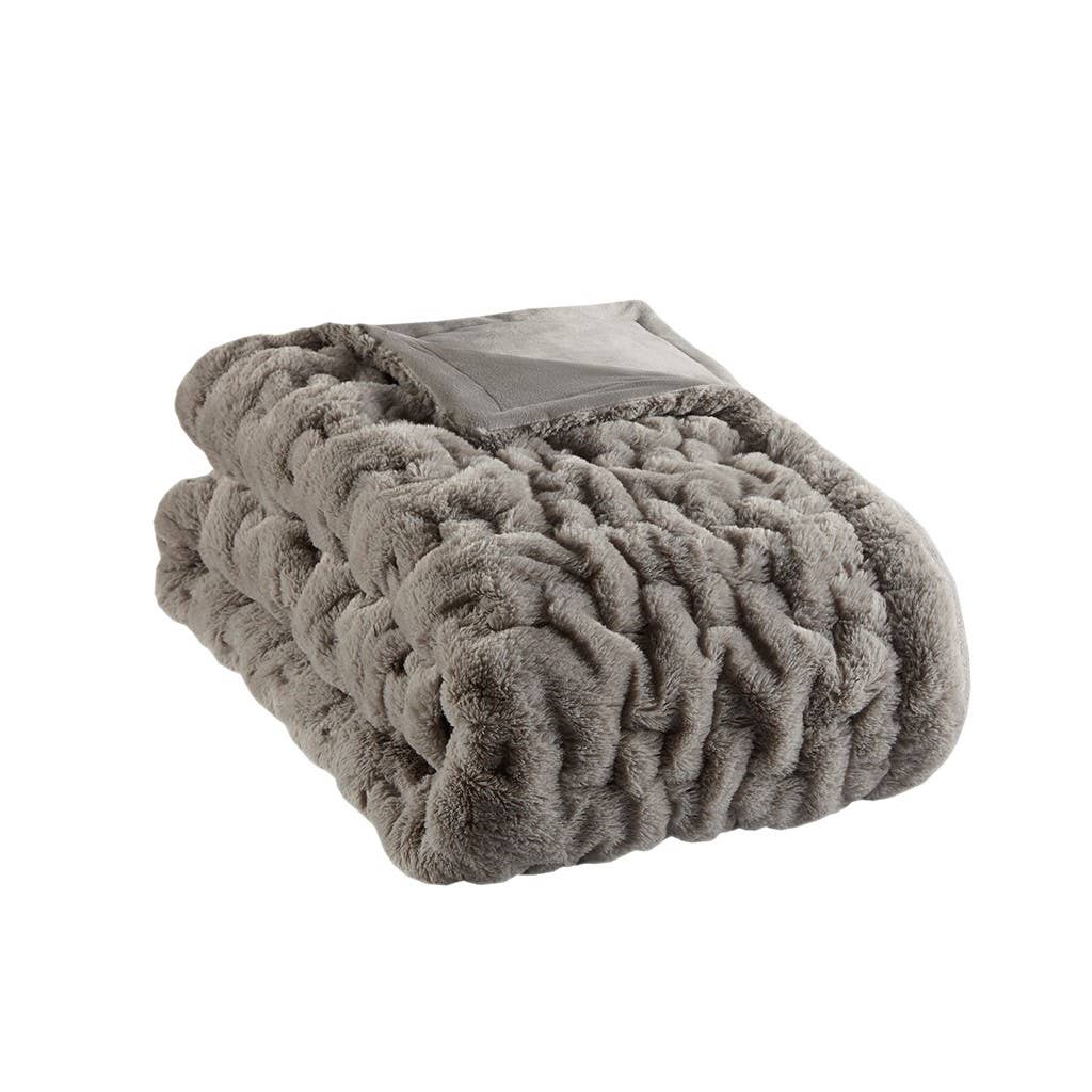 Soft Warm Ruched 50x60" Throw Blanket, Grey