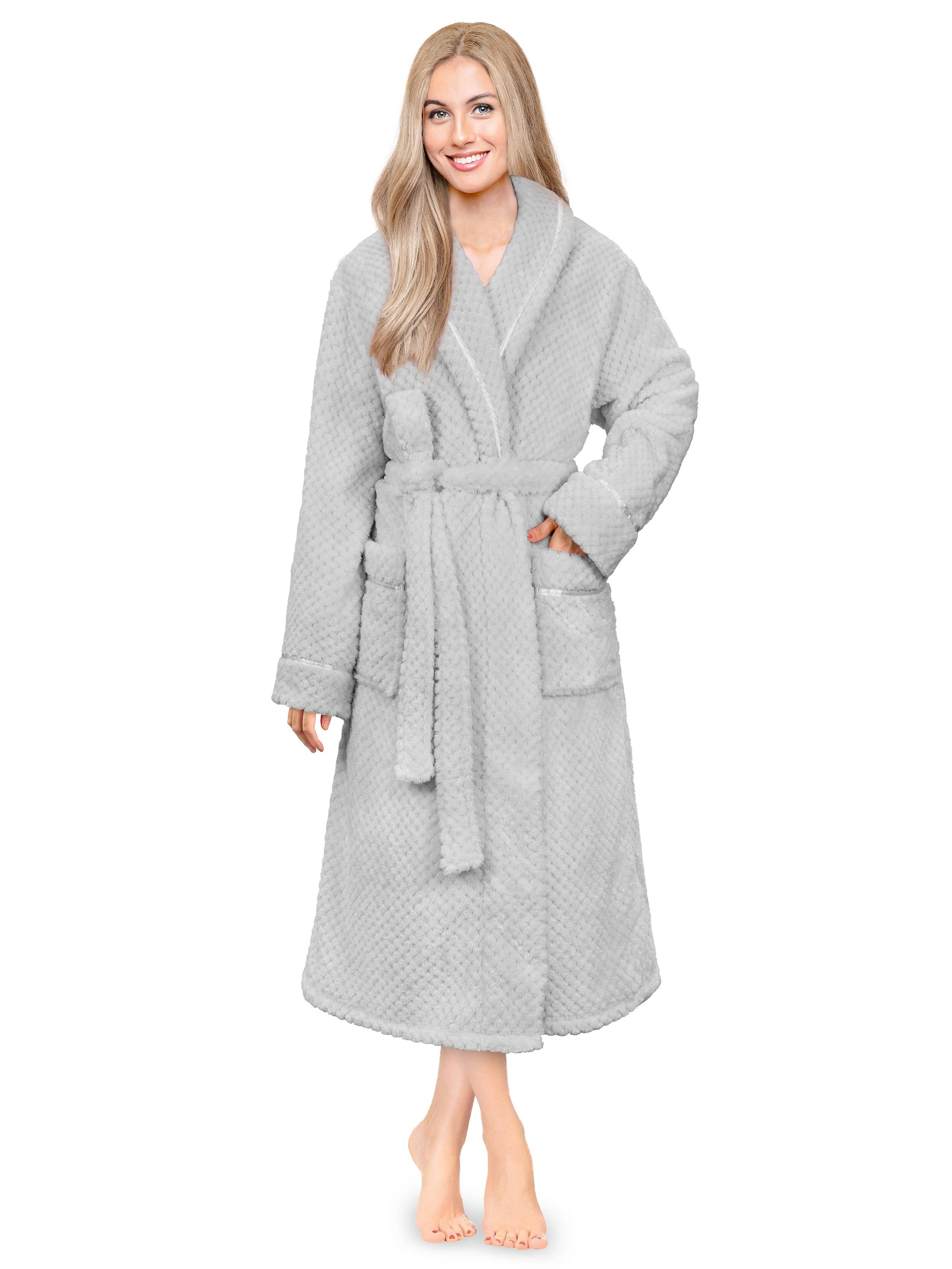 Women's Waffle Textured Satin Trim Fleece Robe