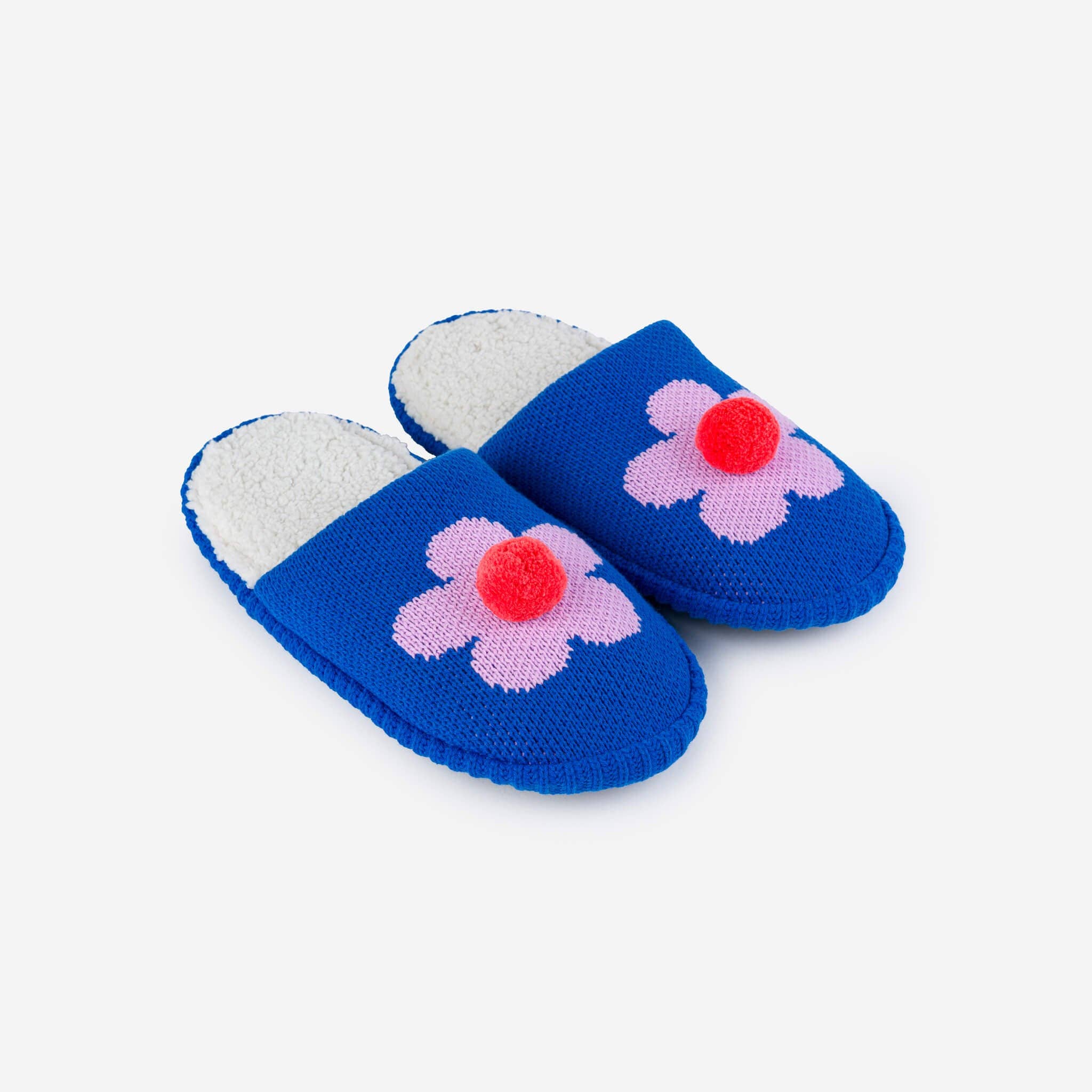 Flower Pom Mule Slippers