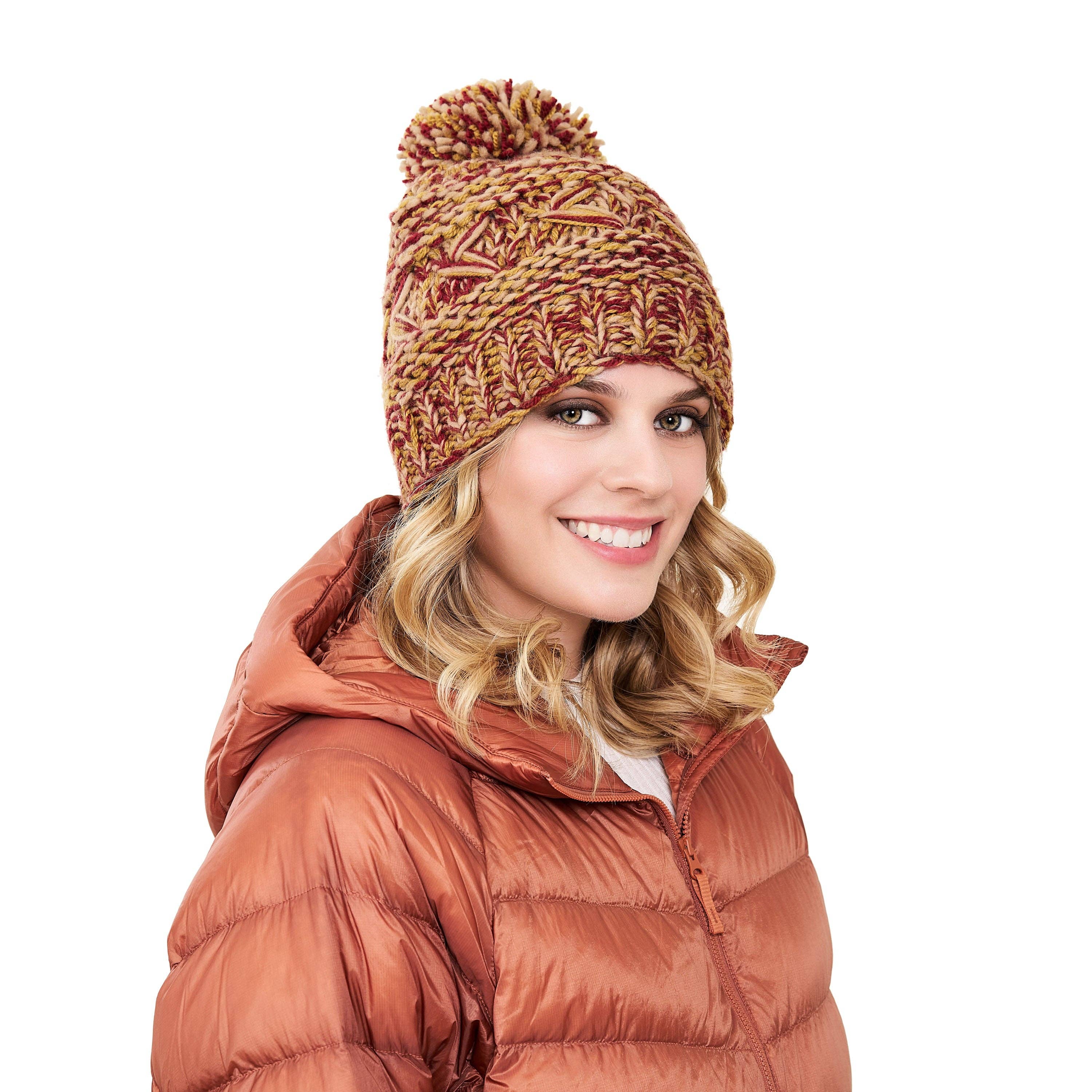 Reverse cross pom pom hat