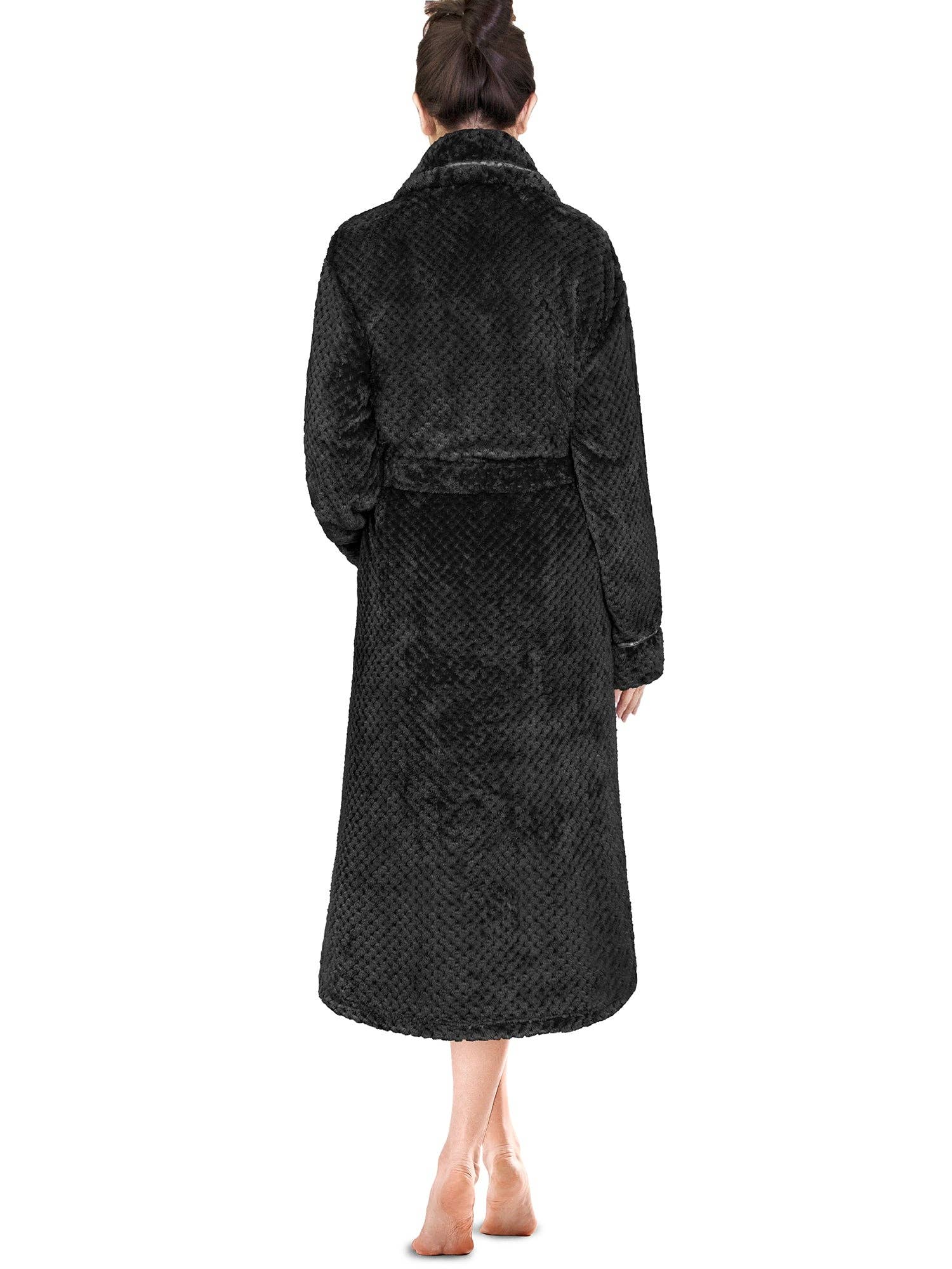 Women's Waffle Textured Satin Trim Fleece Robe