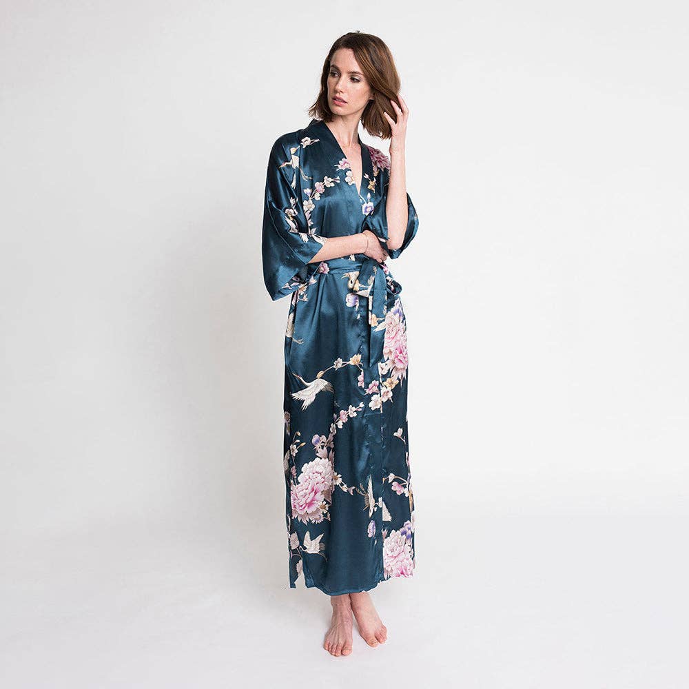 Chrysanthemum & Crane Long Kimono Robe