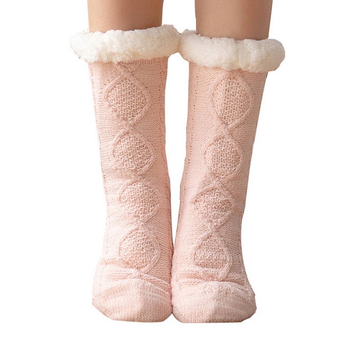 ACCITY Knit Solid Color Plush Sherpa Lined Slipper Socks