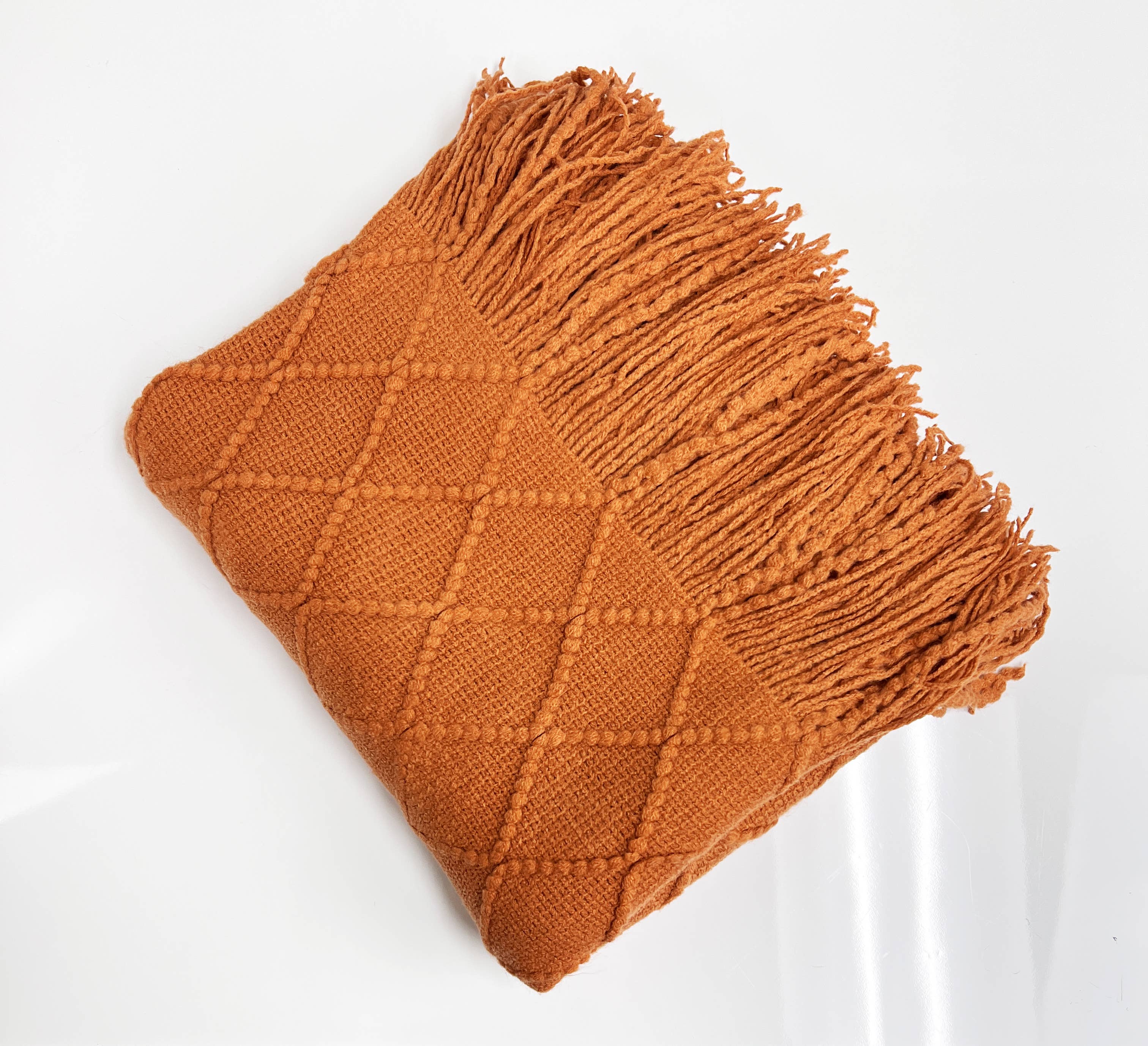 Fennco Styles Rhombus Diamond Knit with Tassel Trim Throw Blanket
