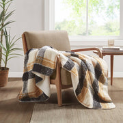 Plaid Faux Mohair Sherpa Throw Blanket 50x60", Tan