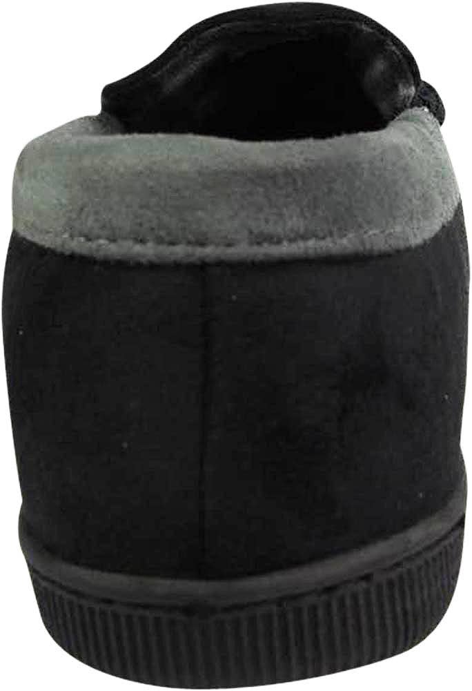 Norty Men's Faux Suede Memory Foam Moccasin Slippers / Black & Gray