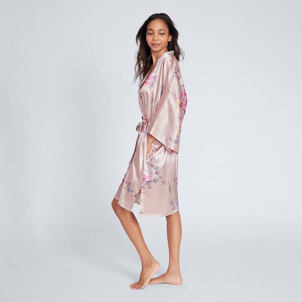 Chrysanthemum & Crane Short Kimono Robe