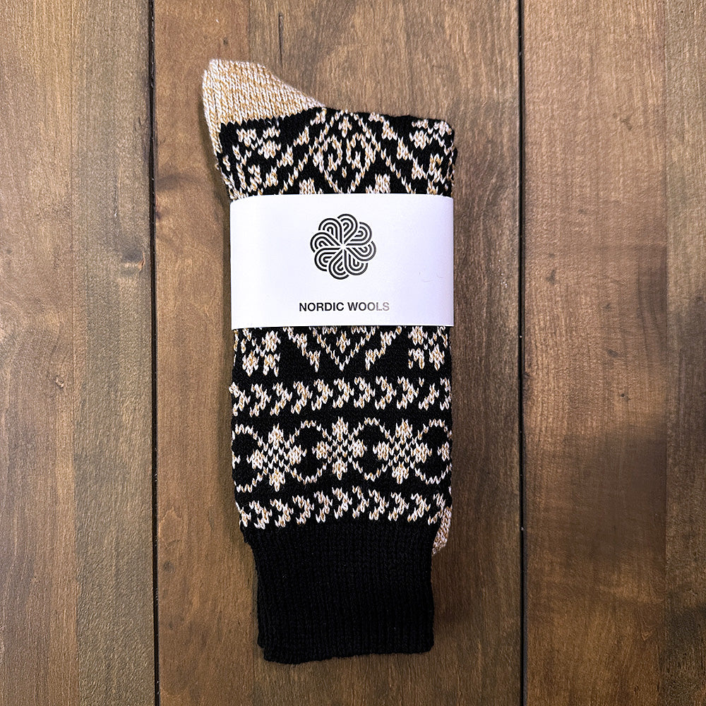 Nordic Wools Zelta Merino Wool Blend Unisex Socks / Black & Beige